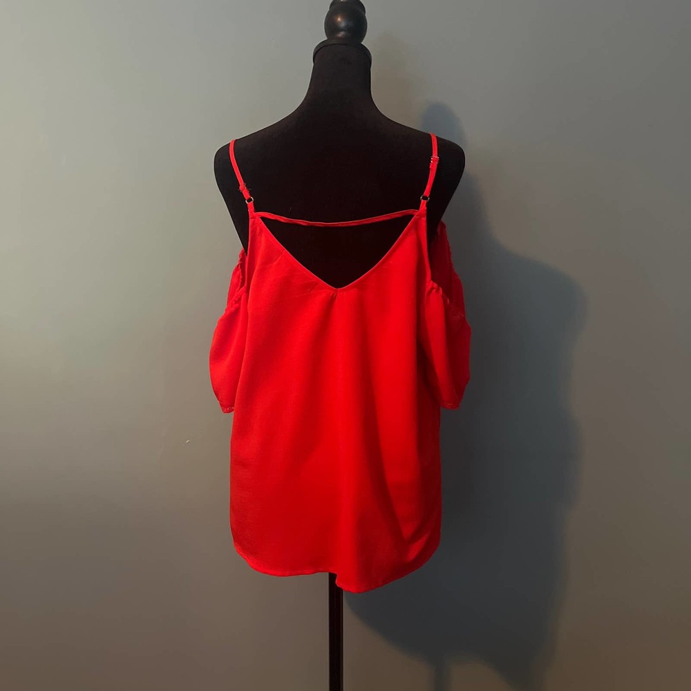 Blue Rain Cold Shoulder Tomato Red Shirt - Picture 3 of 5